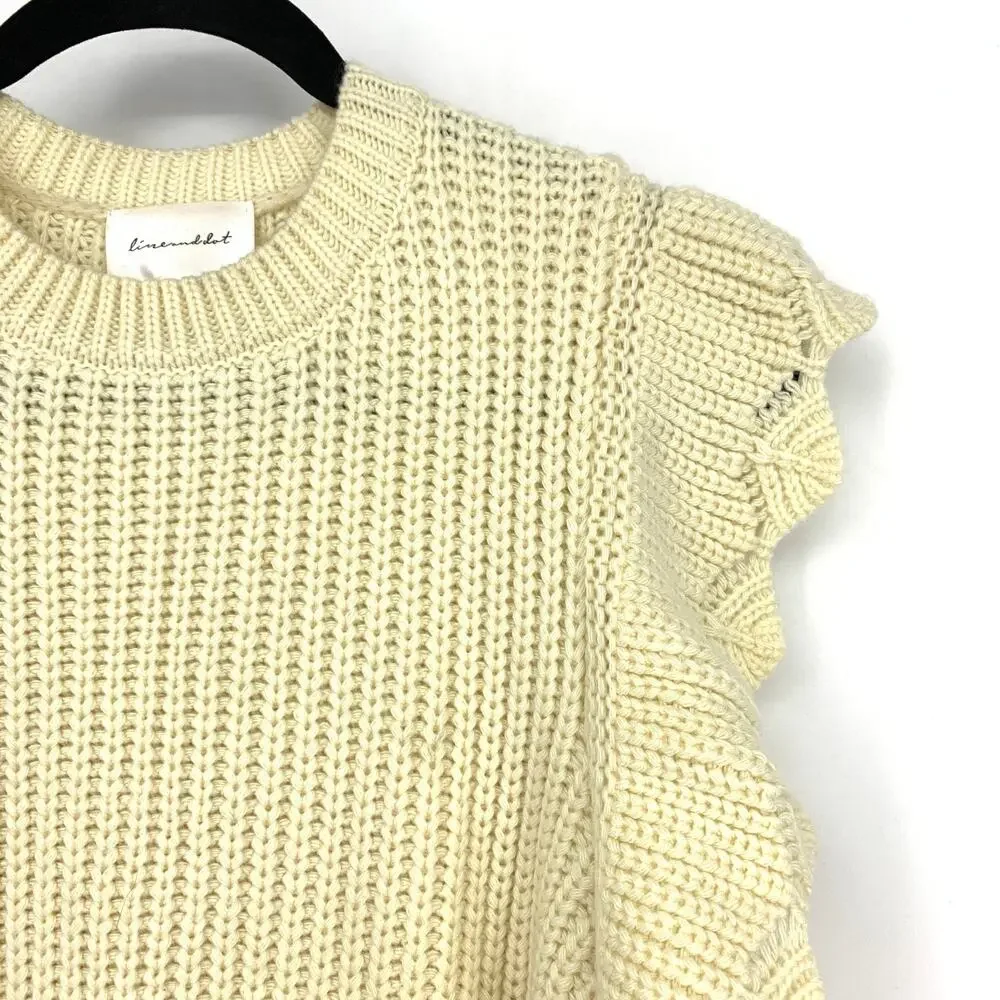 Line and Dot Juliana Sleeveless Scalloped Top Womens Size XS Cream Knit Ruffles